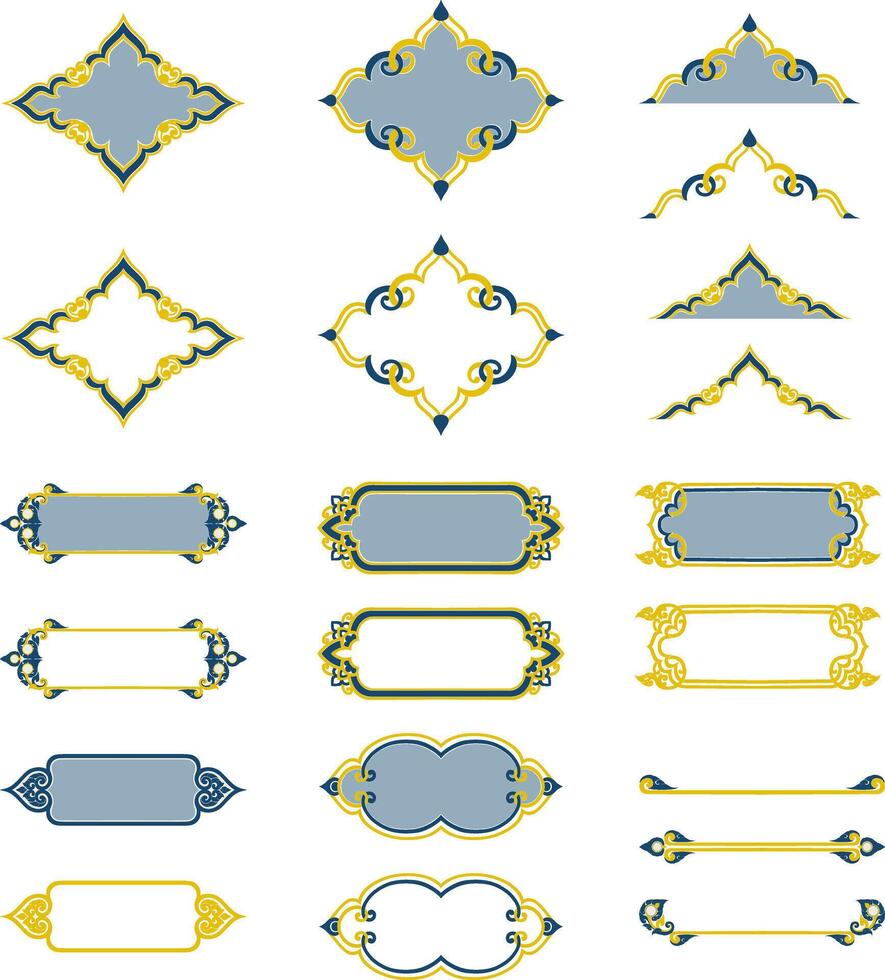 Elegant Thai Ornamental Frame Designs Gold and Blue Accents vector