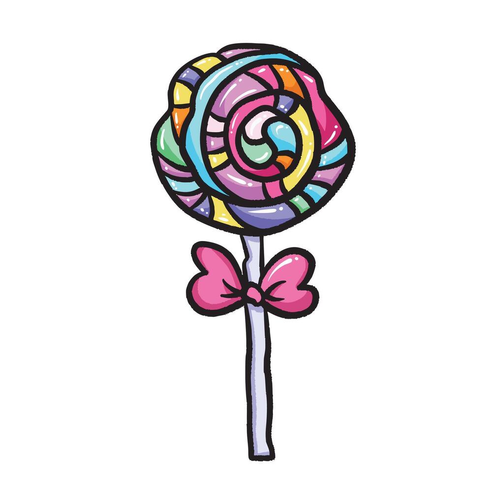 Rainbow lollipop sweet food colorful illustration isolated on square white background. Simple flat outlined cartoon art styled drawing. vector
