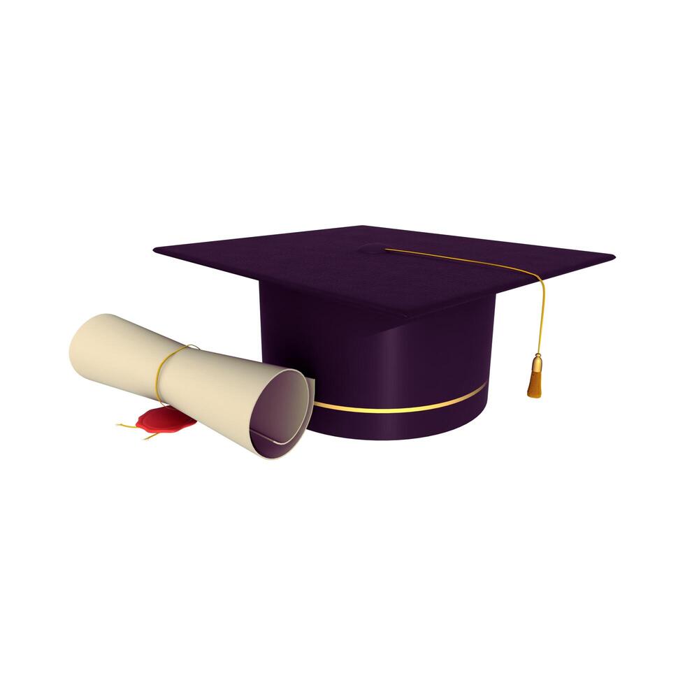 graduation hat and diploma on white background photo