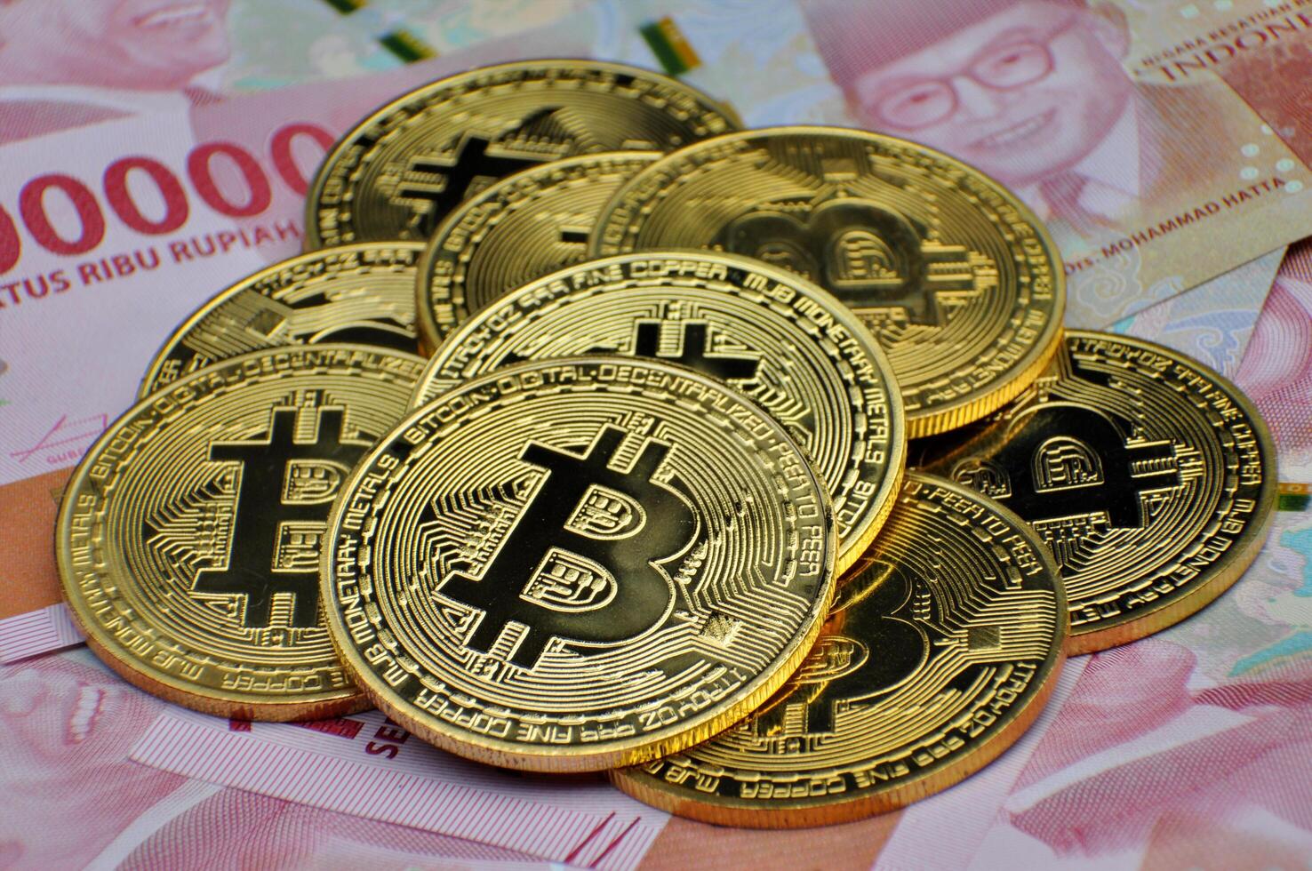 Bitcoin and indonesia money rupiah image stock photo