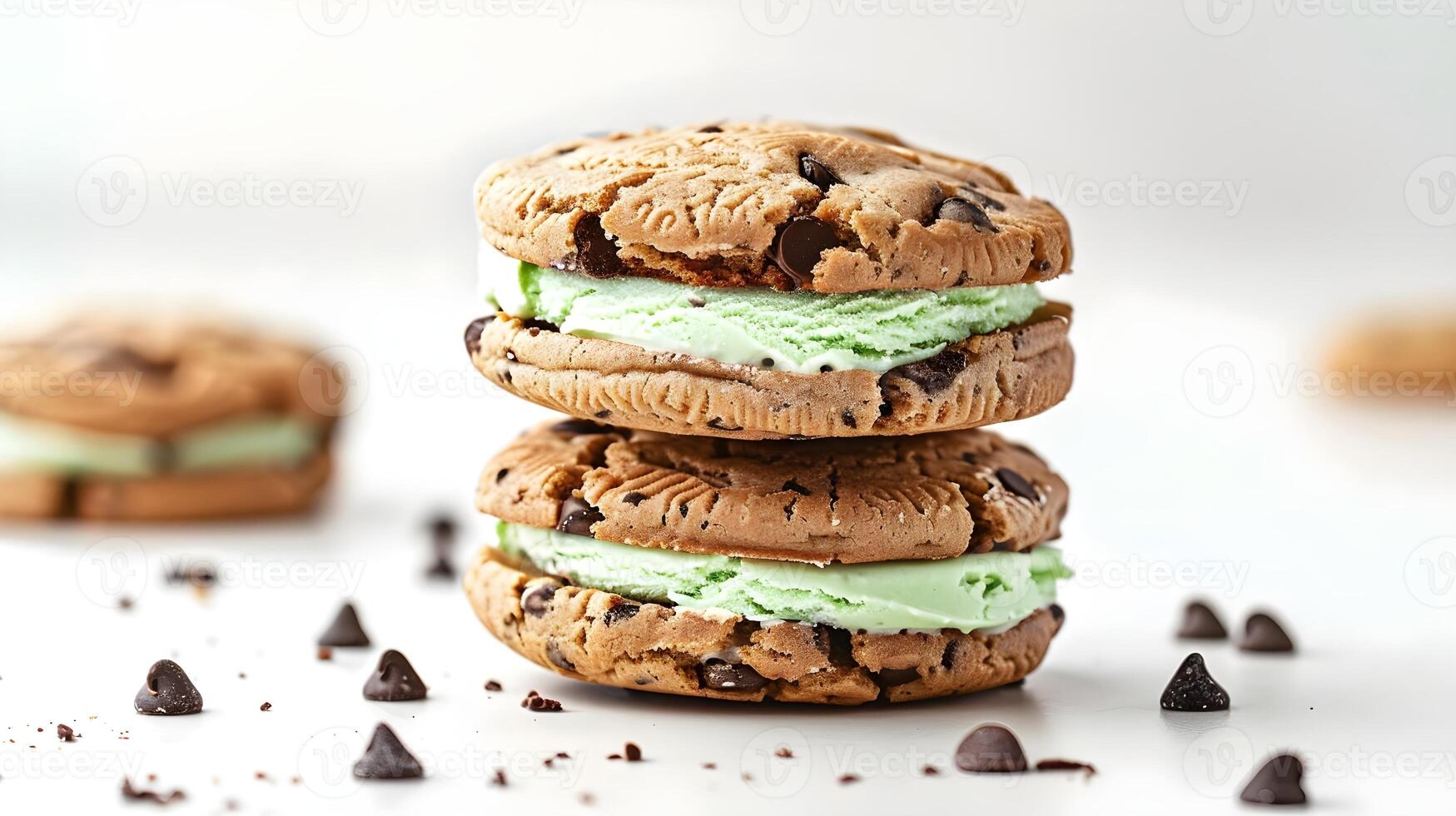 Chocolate chip cookies with ice cream and chocolate chips photo