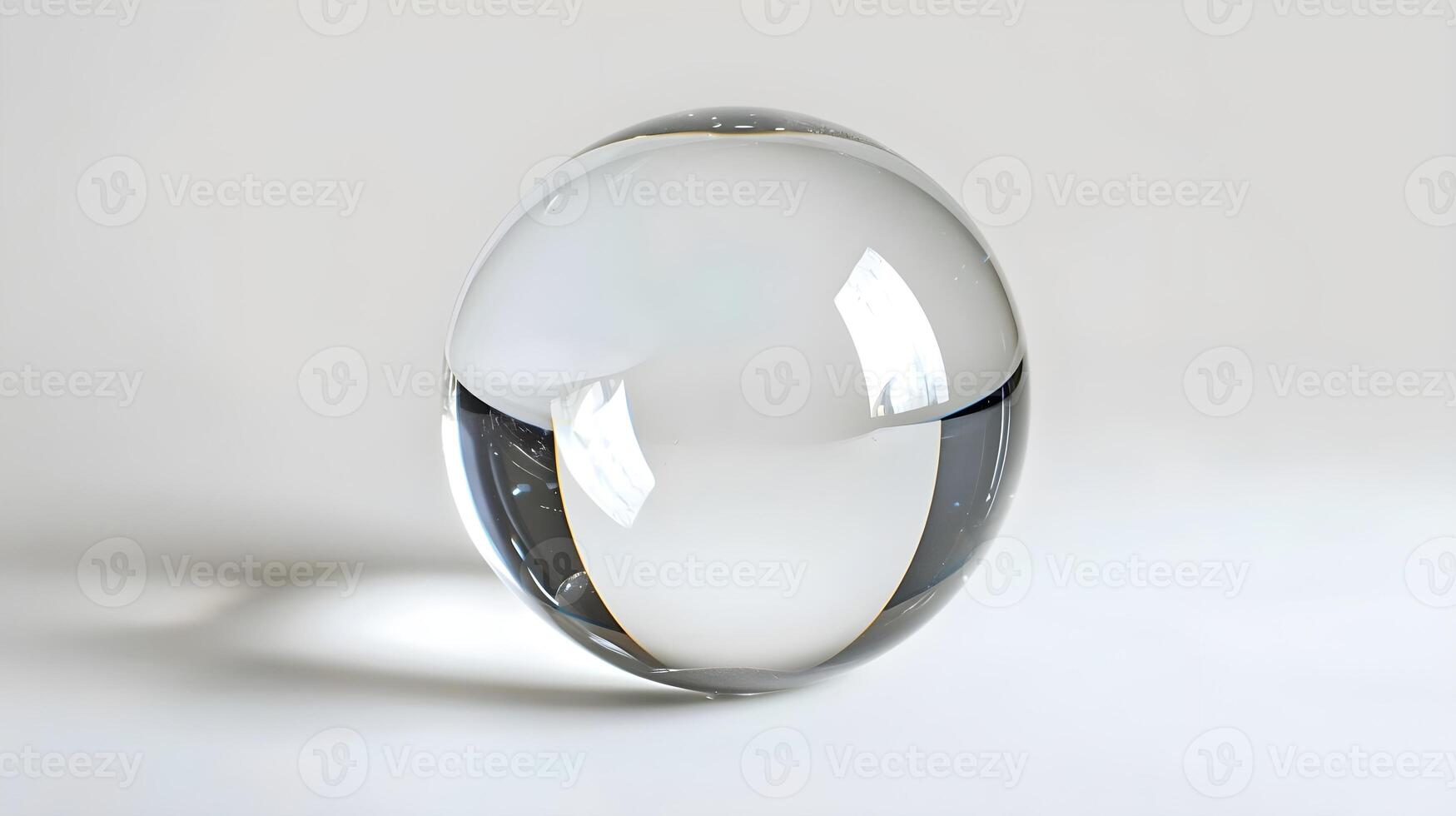 A glass ball with a reflection on a white surface photo