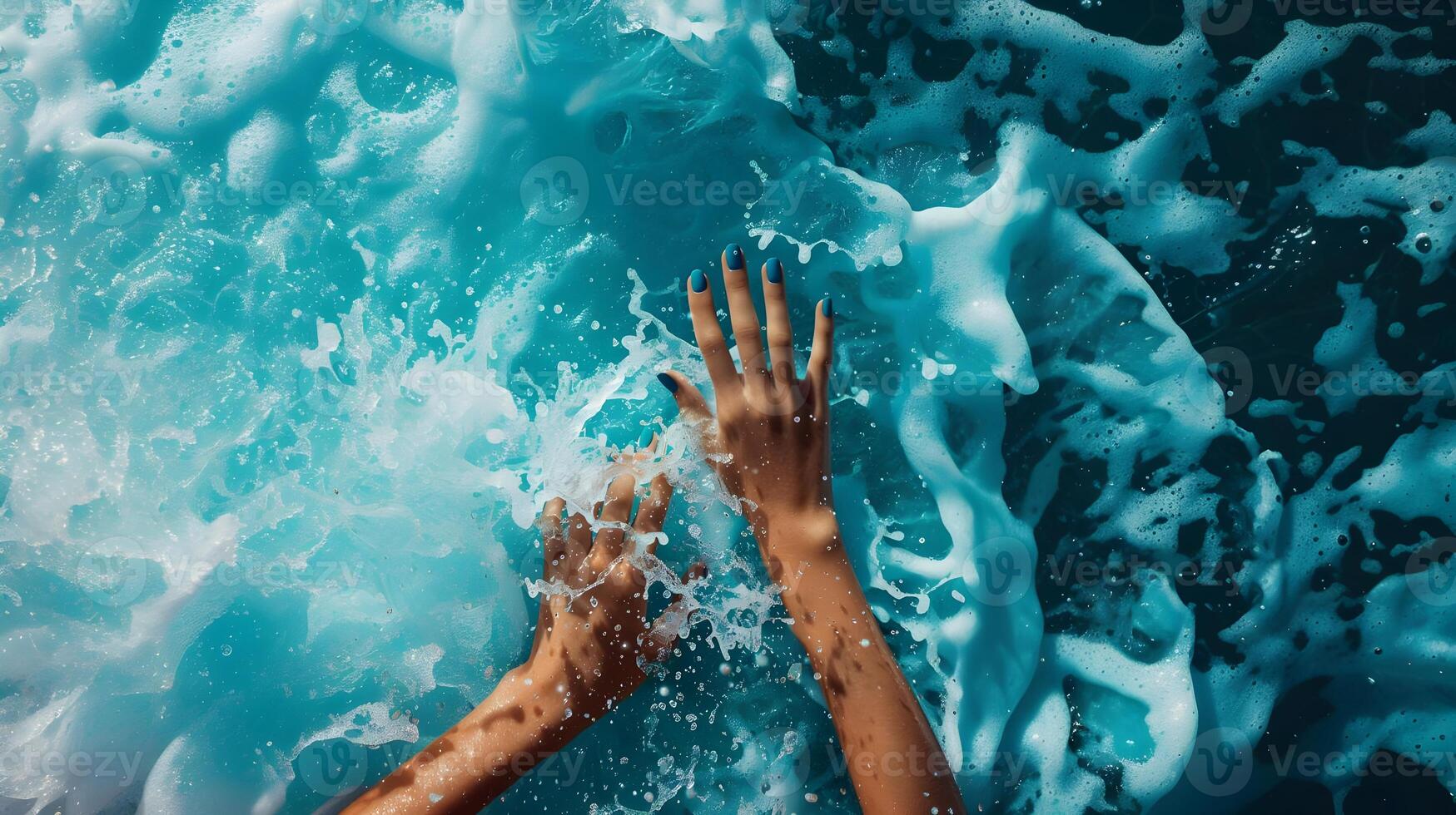 Hands reaching out to the ocean waves photo