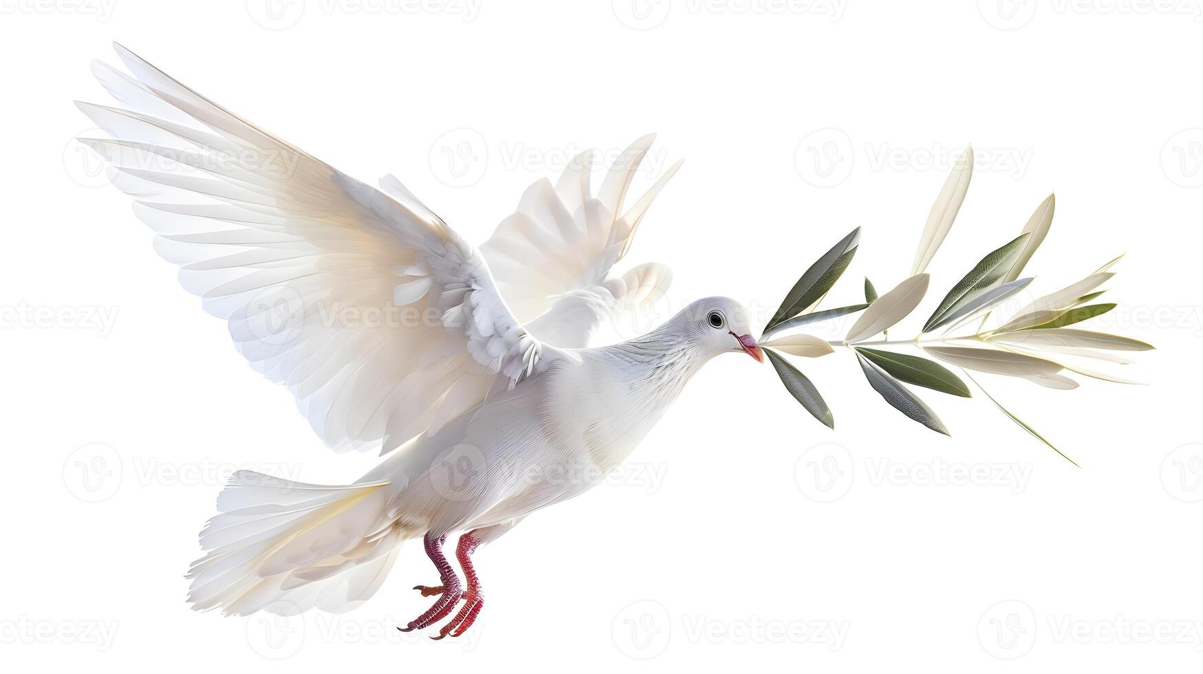 A white dove with olive branch in its beak photo
