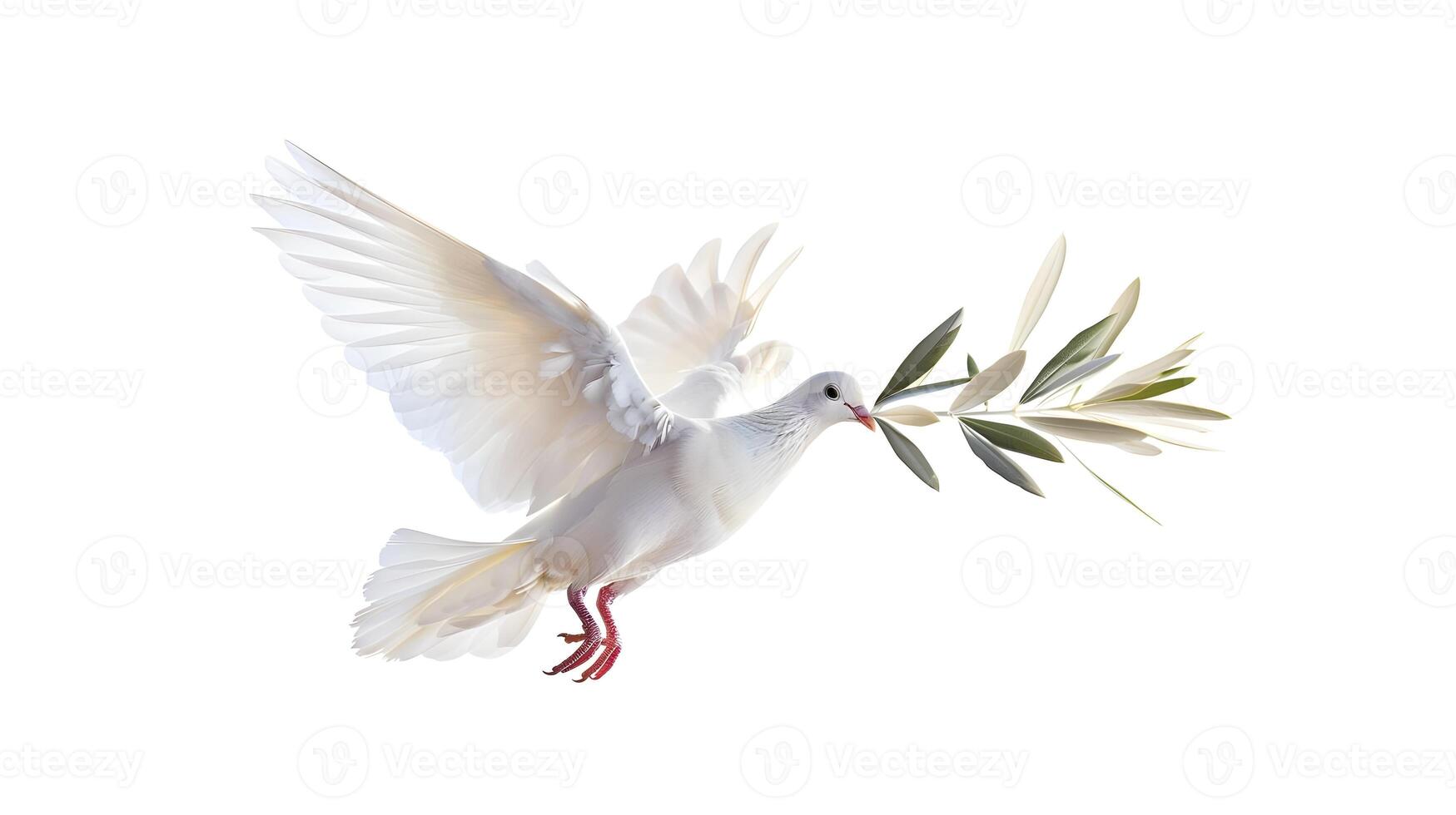 White dove with olive branch isolated on white background photo