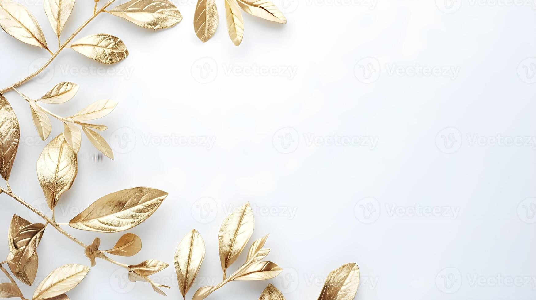 Golden leaves on a white background photo