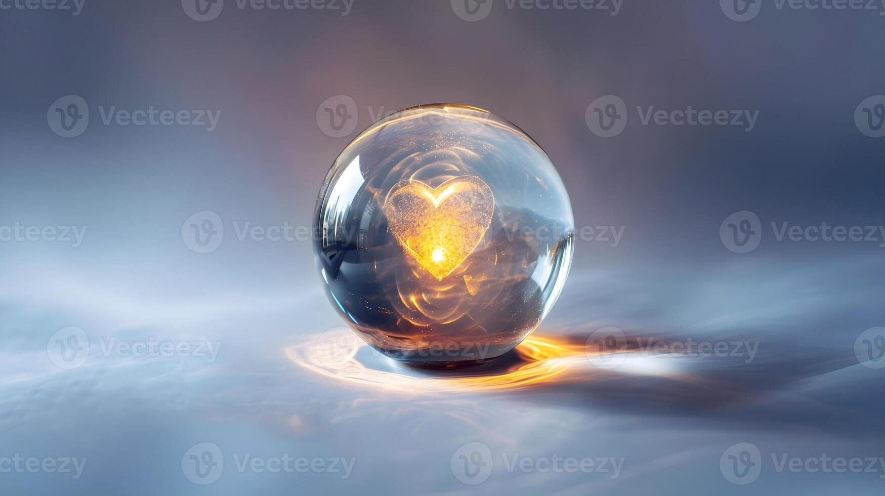 A glowing ball with a heart inside of it photo