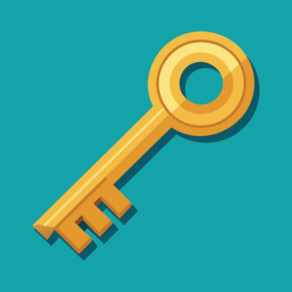 A golden key icon on a blue background vector