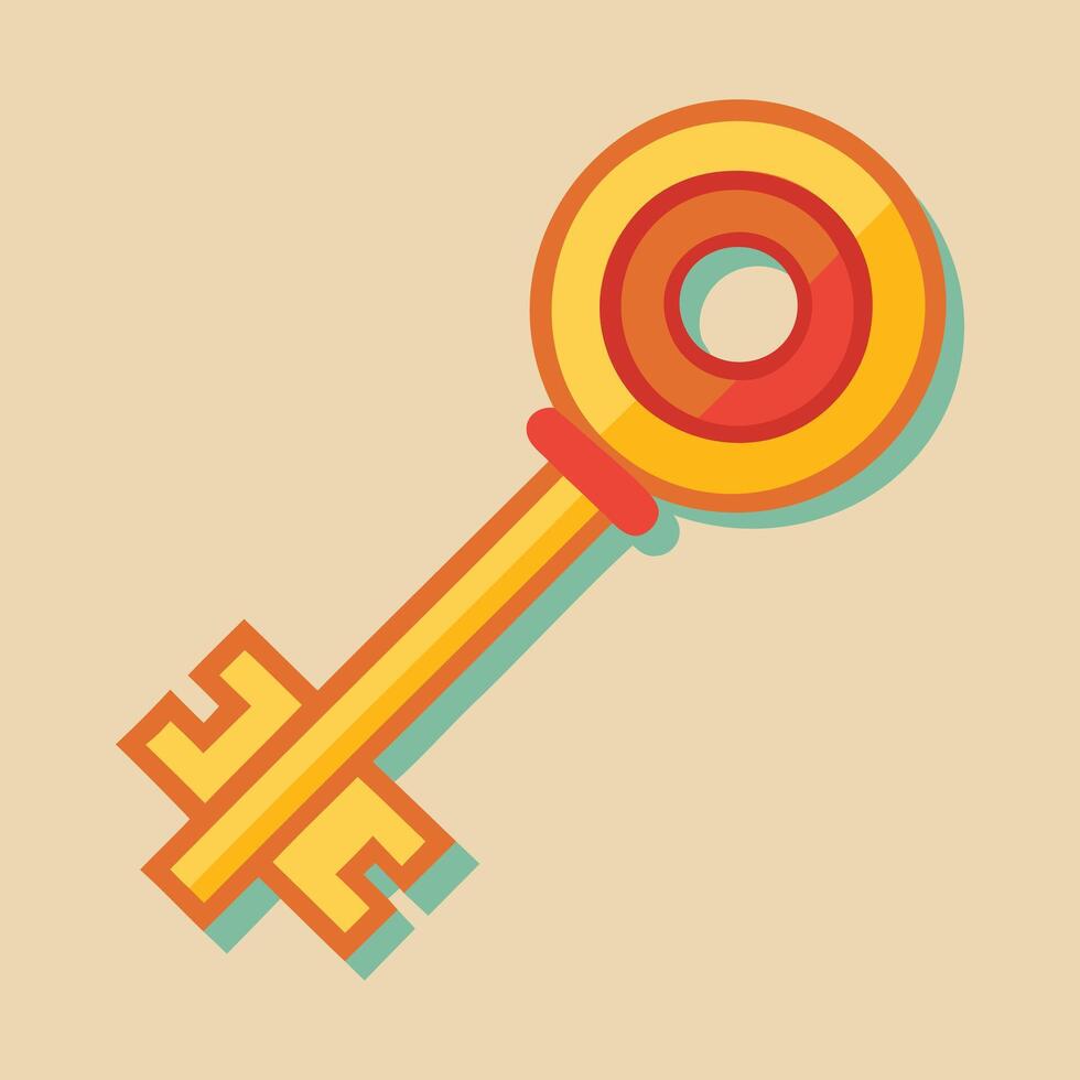 An illustration of a key with a circle in the center vector