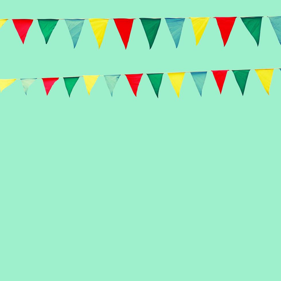 colorful bunting flags on a green background photo