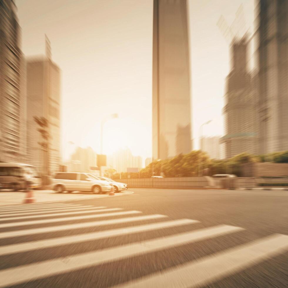 a blurry image of a city street with cars driving on it photo