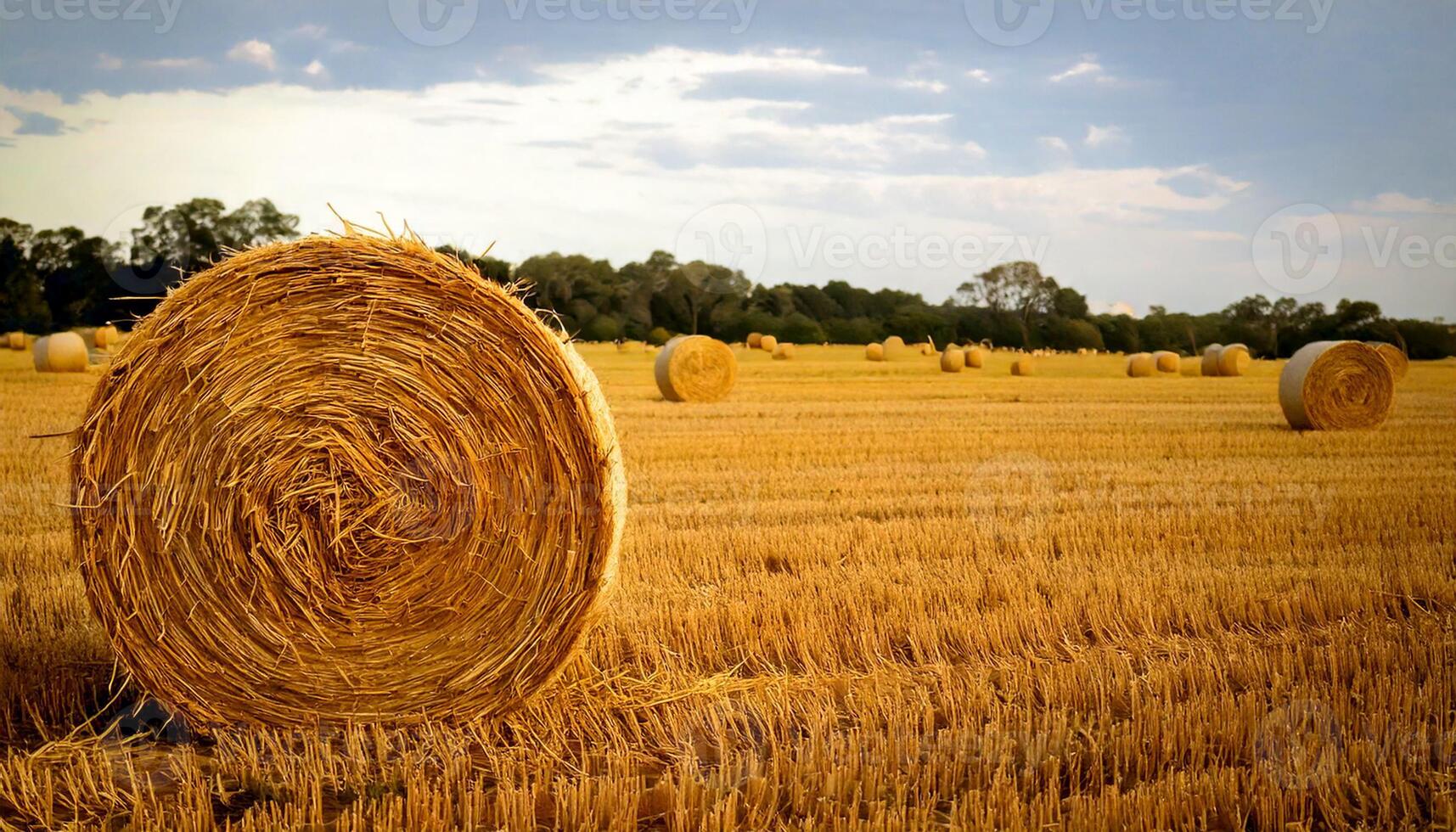 Round hay bales scattered in a harvested farm field, near Georgetown photo