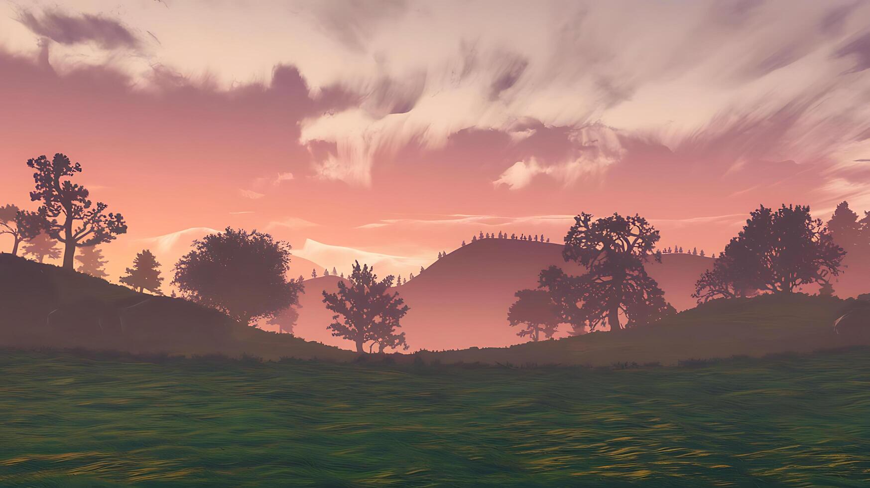 beautiful sunset in the mountains of hill tops with red clouds over them photo