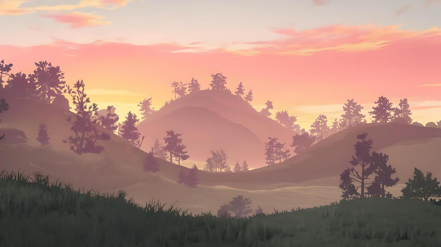 beautiful sunset in the mountains of hill tops with red clouds over them photo