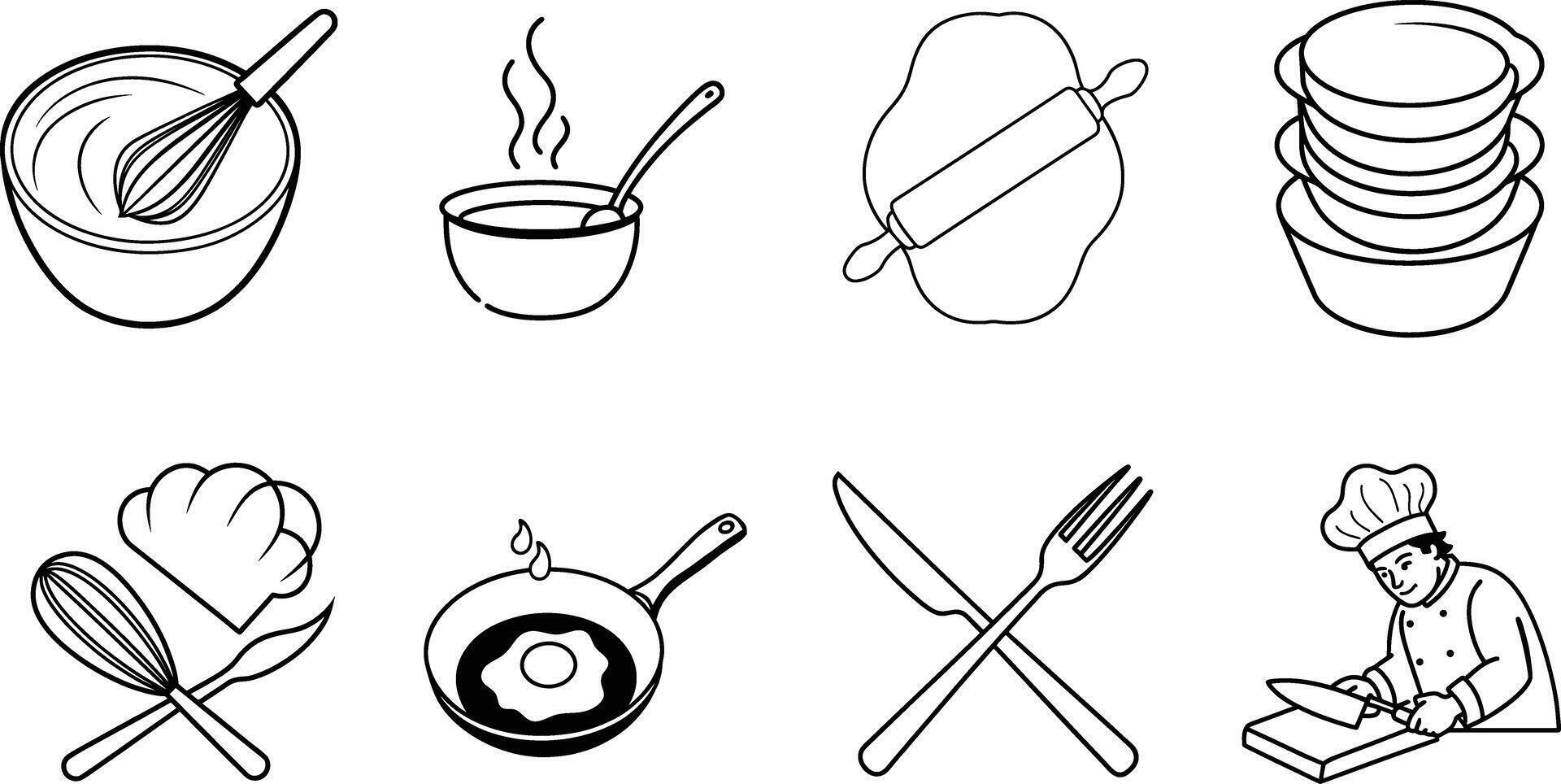 Cooking Utensils and Kitchen Tools Icons vector