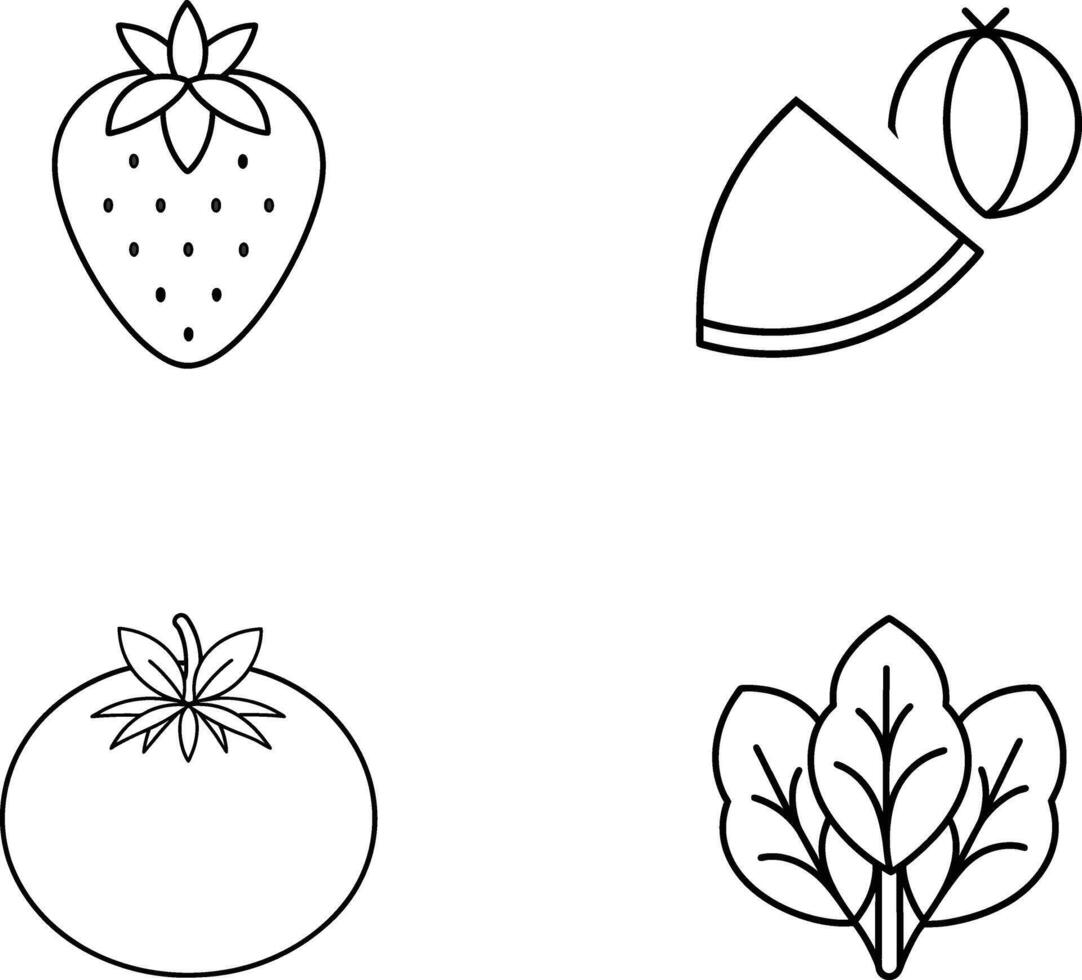 Black and White Outline Drawings of Fruits and Veggies vector