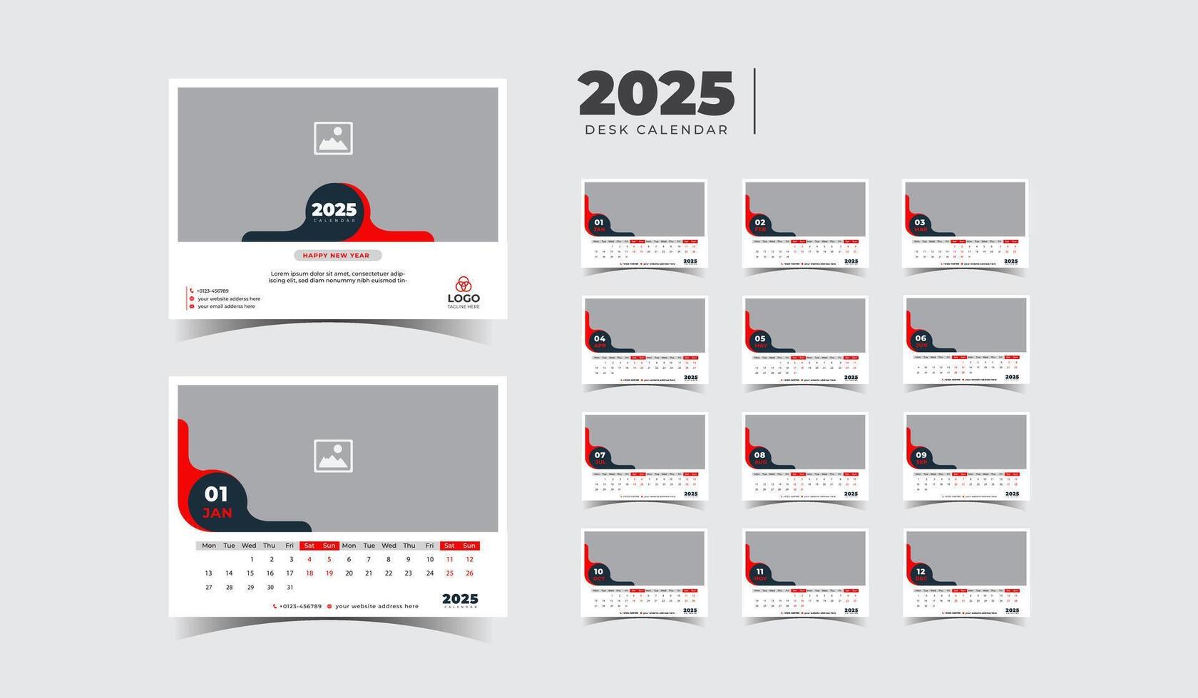Effortless Organization 2025 Desk Calendar Layout vector