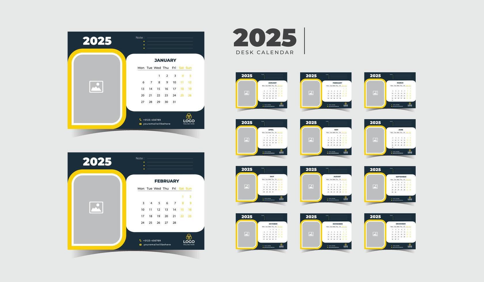 Calming Tones 2025 Desk Calendar for a Peaceful Workspace vector