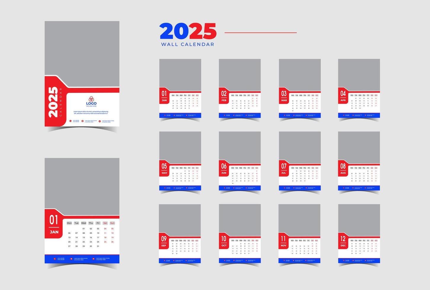 Sleek Stylish 2025 Wall Calendar vector