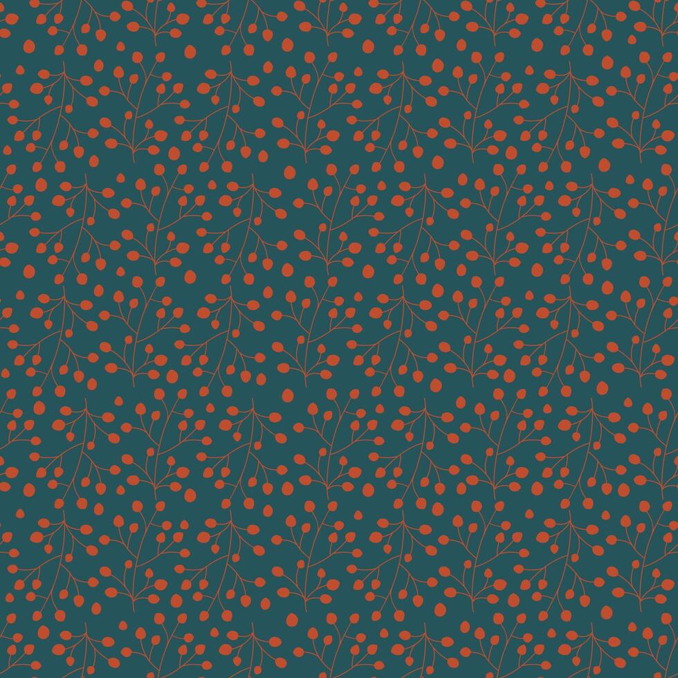Christmas seamless pattern with wild berries. Autumnal plants, holy tree leaves and berry vector