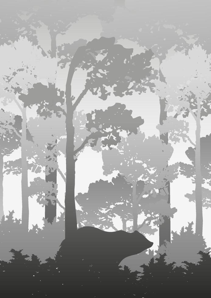 Silhouette of forest with wild animal poster. National Park illustration. World Wildlife Day vector