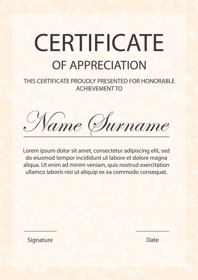 Certificate of appreciation template. Corporate diploma with flourish design vector