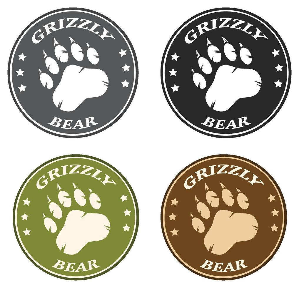 Bear Paw Print Circle Logo Design. Collection Isolated On White Background vector