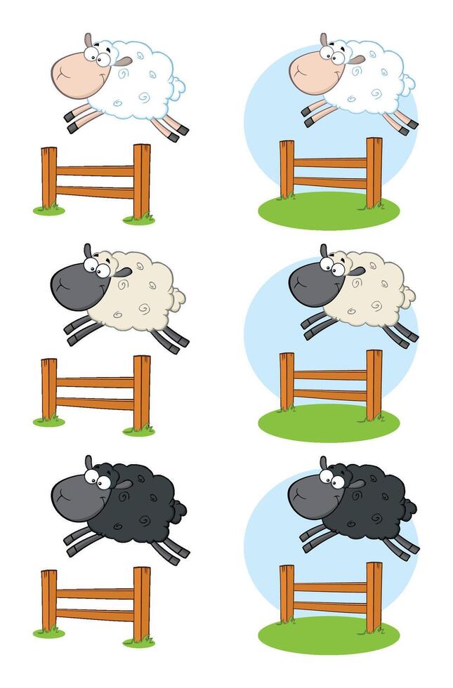 Sheep Jumping Over The Fence. Collection Set vector