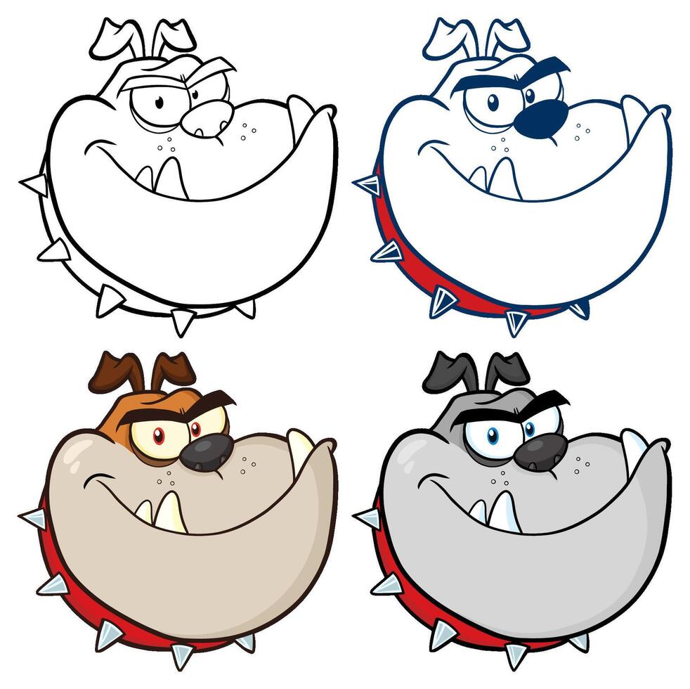 Bulldog Dog Head Cartoon Mascot Character. Collection Isolated On White Background vector