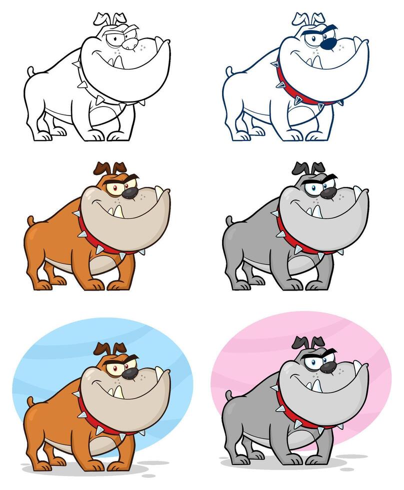 Bulldog Dog Cartoon Mascot Character. Collection Isolated On White Background vector