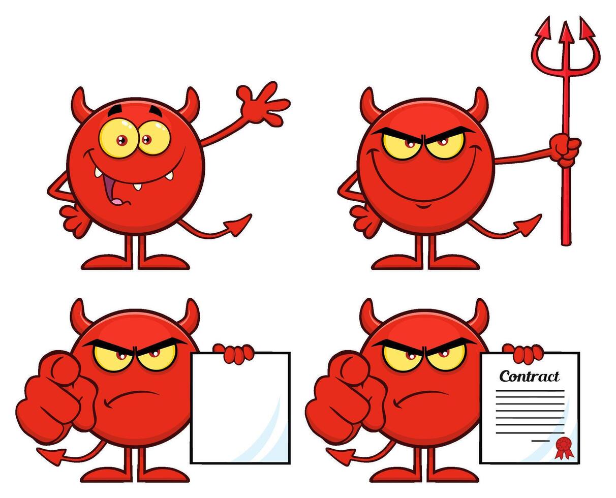 Red Devil Cartoon Emoji Character. Collection Isolated On White Background vector