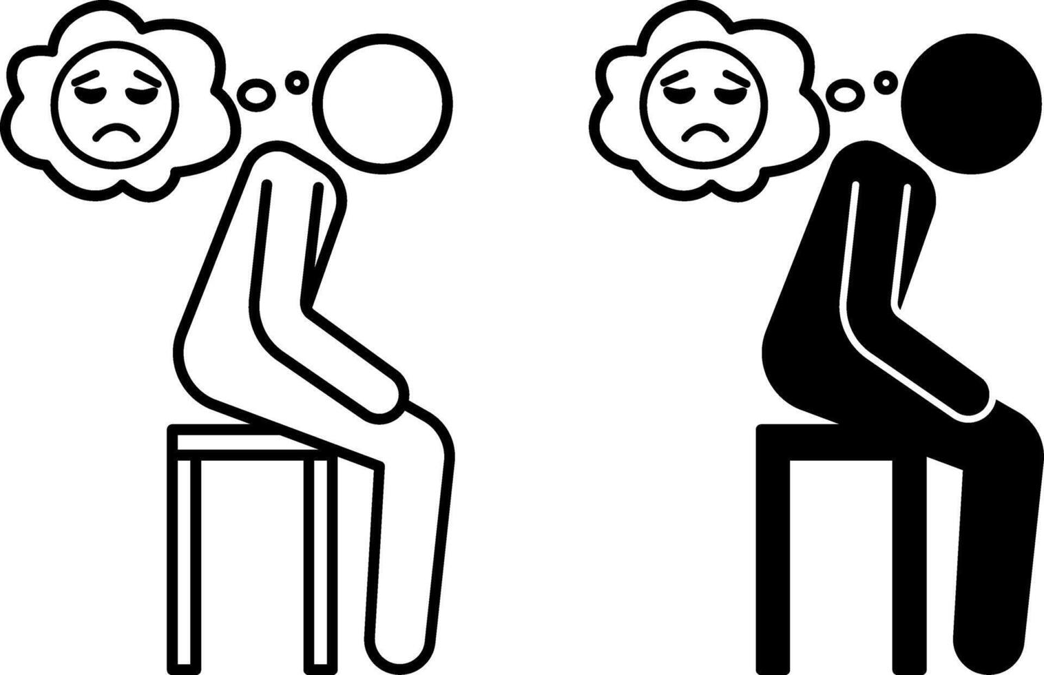 Lonely icons. Black and White Icons. Sad Man Sitting on a Chair. Emotions, Mental Health. Mood Concept vector