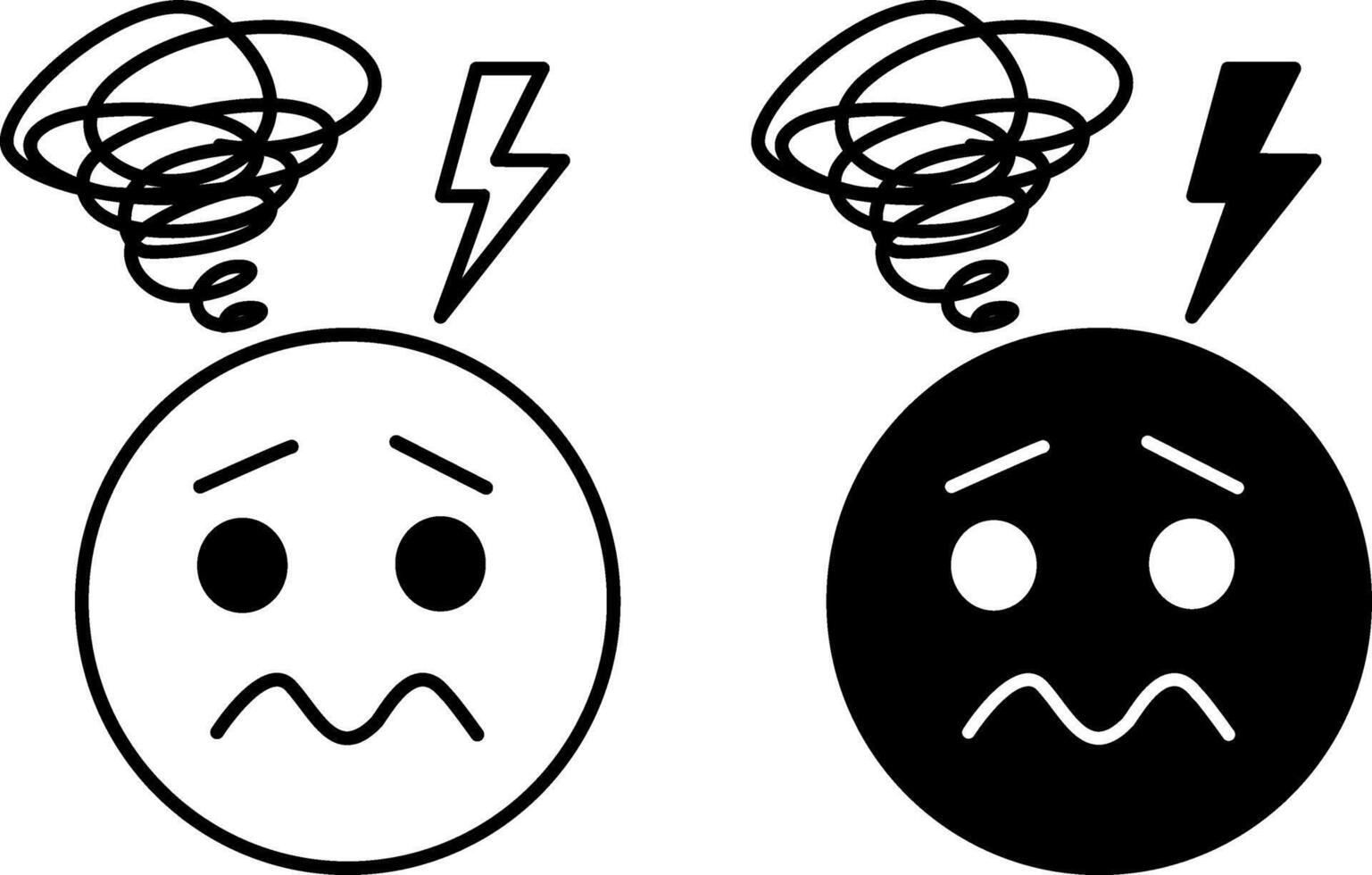 Nervous icons. Black and White Icons of Anxious Face. Emotions, Mental Health, Mental Health. Mood Concept vector