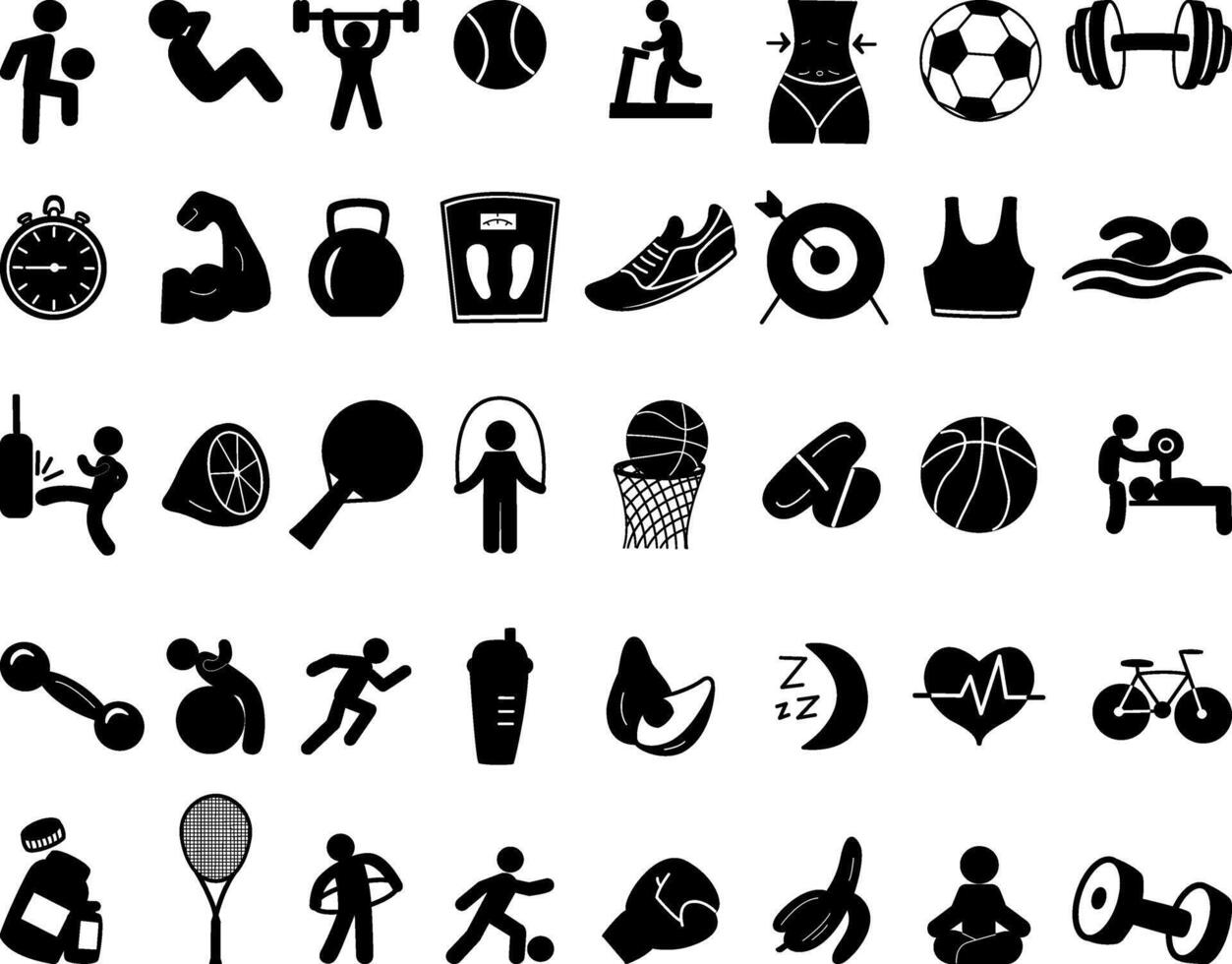 Set of 40 Black Sports Icons. Sports for Web Design. Fitness Logo vector