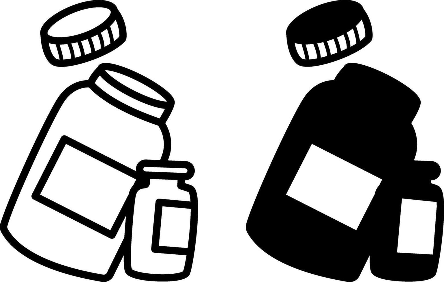 Two Medicine Bottle Icons. Medical Flat Black White Icon. For Websites and Applications vector