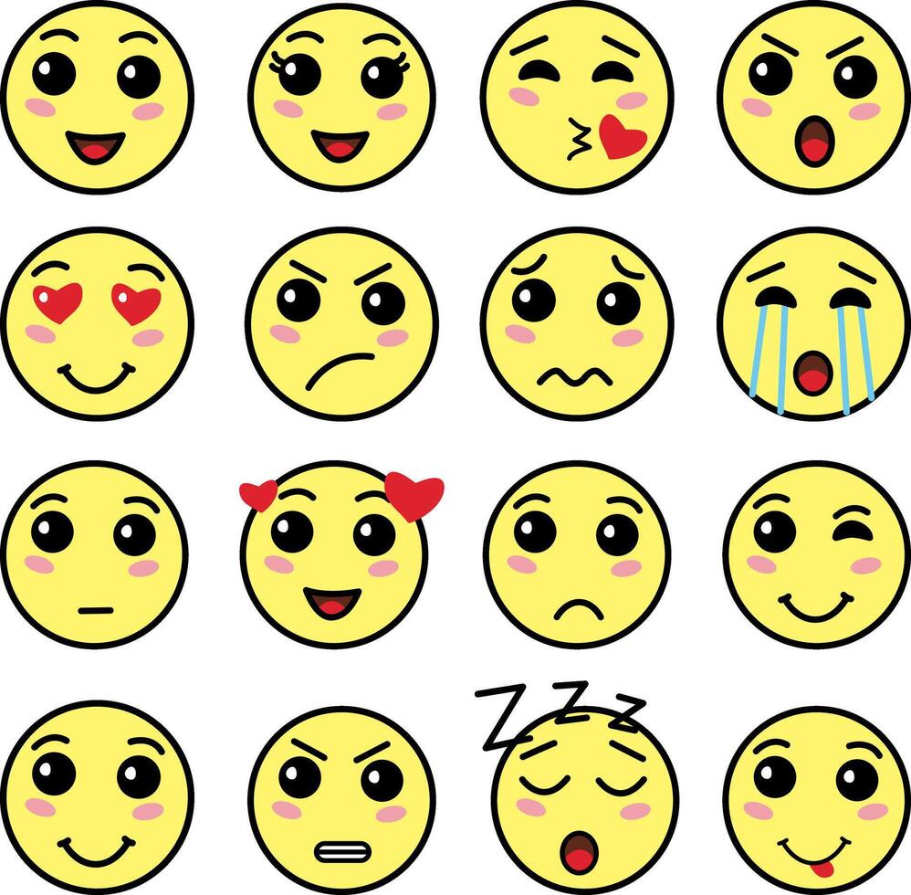 Set of Yellow Charming Human Faces. Emotions Face. Cartoon Icons vector