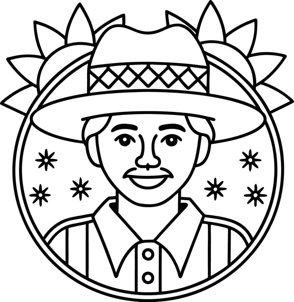 A man in a hat and sunflower on his head vector