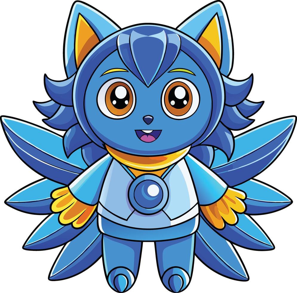 A blue cat with yellow eyes and blue wings vector