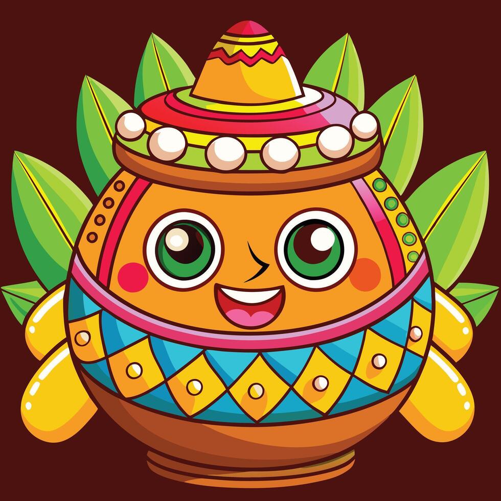 A cartoon character with a colorful pot vector