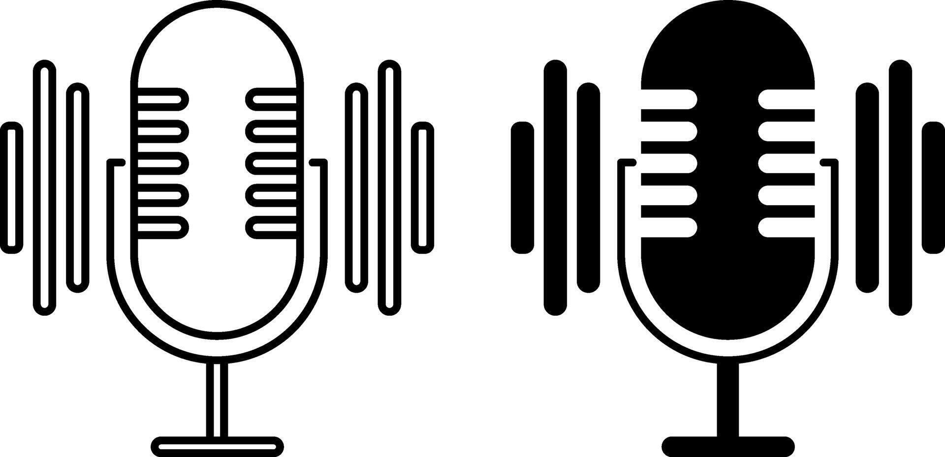 Podcasting icons. Black and White Microphone Icons. Technical Part of Content. Blogger and Social Networks Concept vector