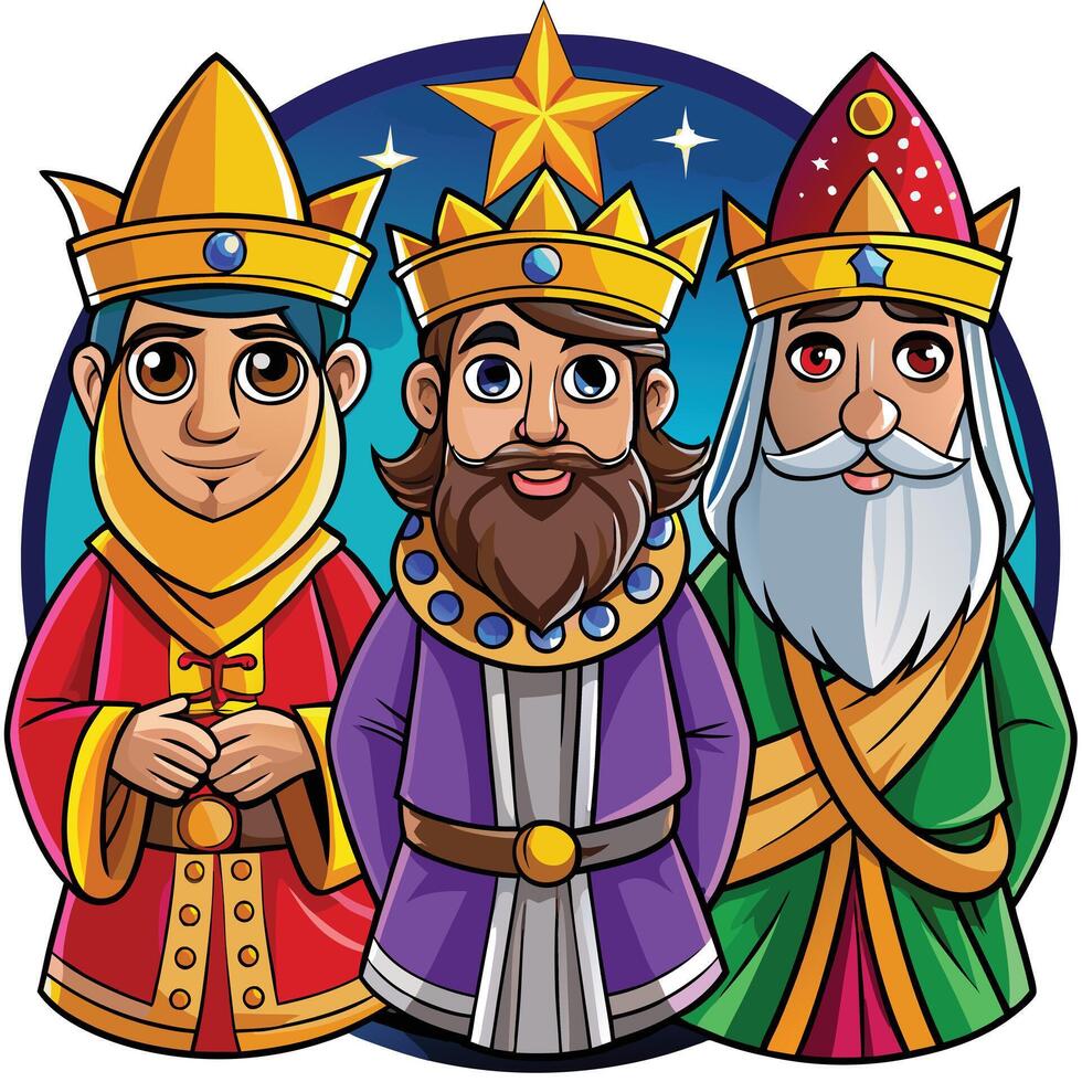 Three wise men cartoon illustration vector
