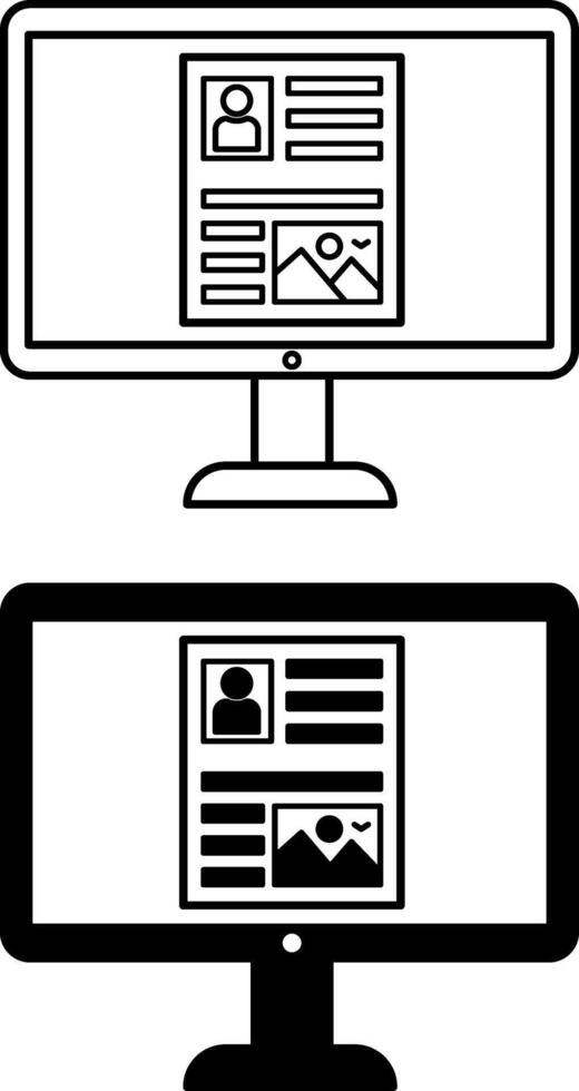 Screen Icons. Black and White Website Icons on Computer Screen. Social Networks Concept vector