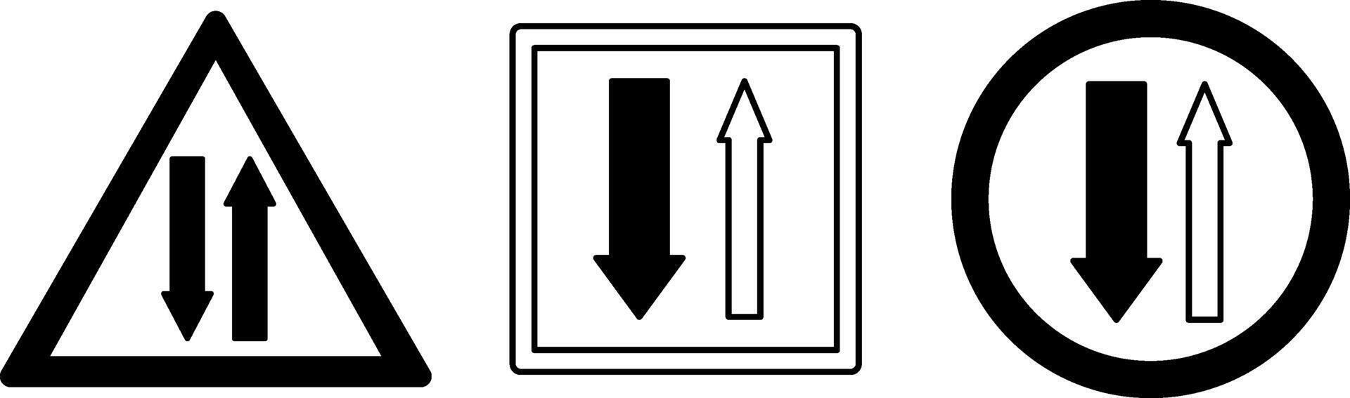 Two-Way Traffic Road Signs. Two-Way Traffic Ahead. Give Way to Oncoming Traffic. Priority Over Oncoming Vehicle vector