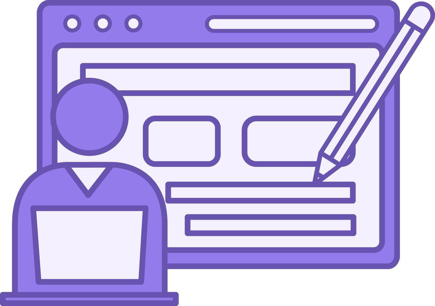 blogger color icono. sitio web con contenido y vlogger con ordenador portátil. blogging en el Internet. publicación contenido en el en línea plataforma vector