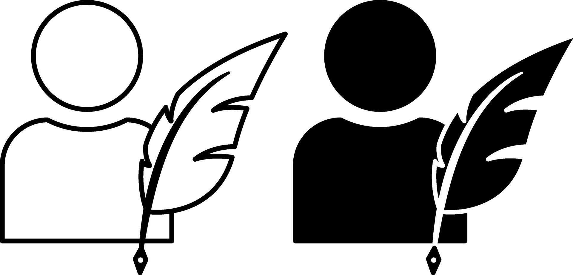 Icons Author. Black and White Icon of Man with Pen. Creator of Article, Audio, or Content. Blogger and Social Networks Concept vector
