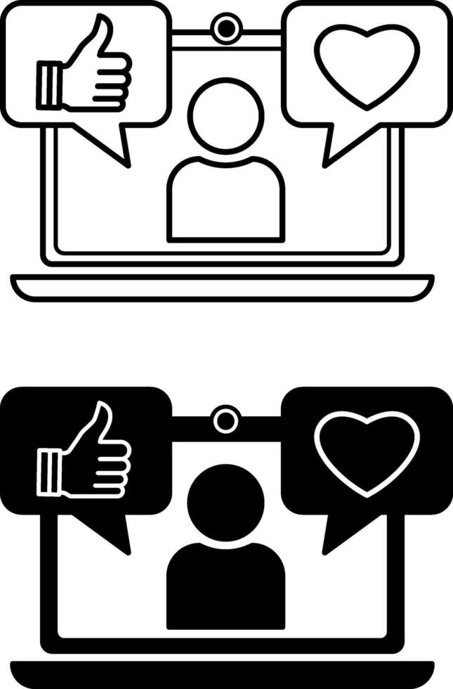 Social Media Icons. Black and White Icons. Laptop, Blogger, and Like Icons. Blogger and Social Networks Concept vector