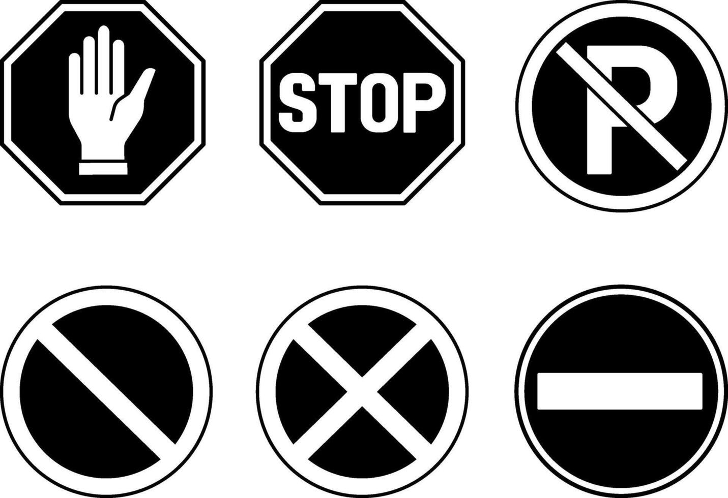 Black Road Signs Prohibiting Parking. Icons. No Parking, Stopping, Waiting, and Entering vector