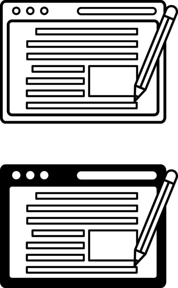 Icons Article. Black and White Icons. Writing an Article on Social Networks. Blogger and Social Media Concept vector