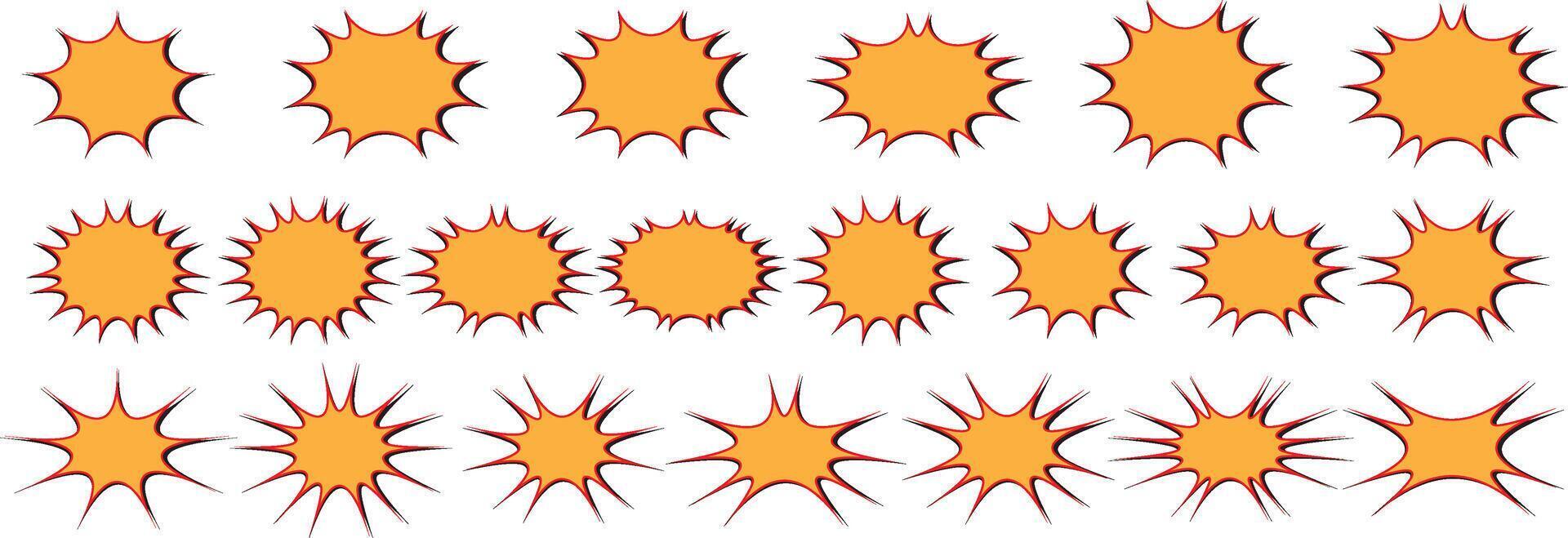 comic burst in yellow fill, red outline and black shadow with editable stroke vector