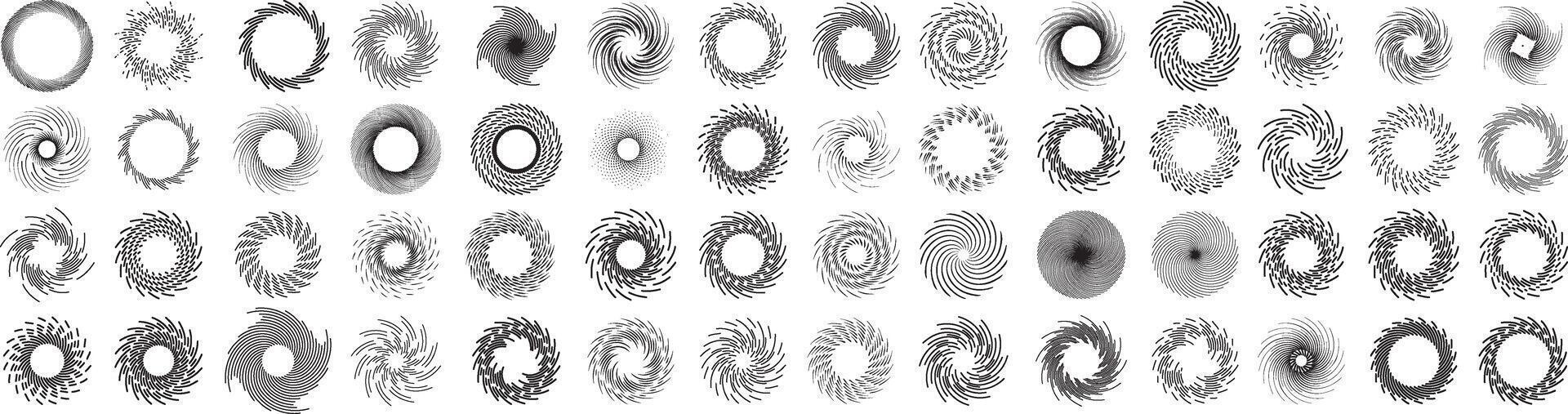 spiral lines, twisted burst, vortex, spiral hole, swirling line or rotating circle set vector